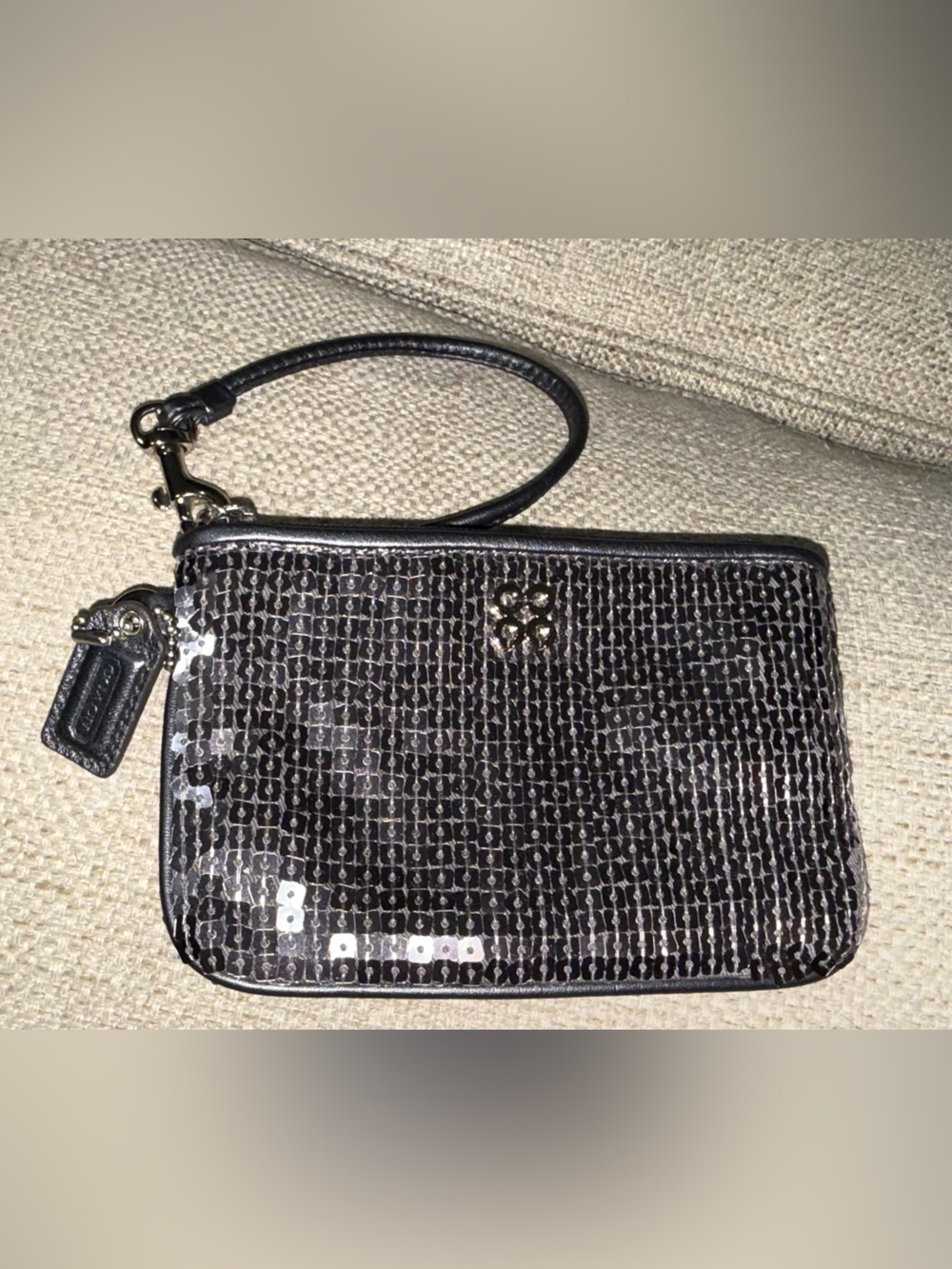Coach Gray Sequin Wristlet